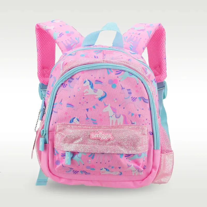 Mochilas escolares Austrália Smiggle Original Children's Schoolbag Bebê Ombro Mochila Bonito Rosa e Azul Unicórnio Kawaii1-4 Anos Velho 11 Polegadas 231006