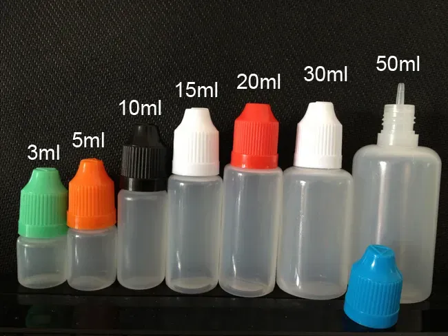 wholesale Dropper Bottles 3ml 5ml 10ml 15ml 20ml 30ml 50ml Plastic PE Soft Empty Needle Bottle with Childproof Cap Long Thin Dropper Tips