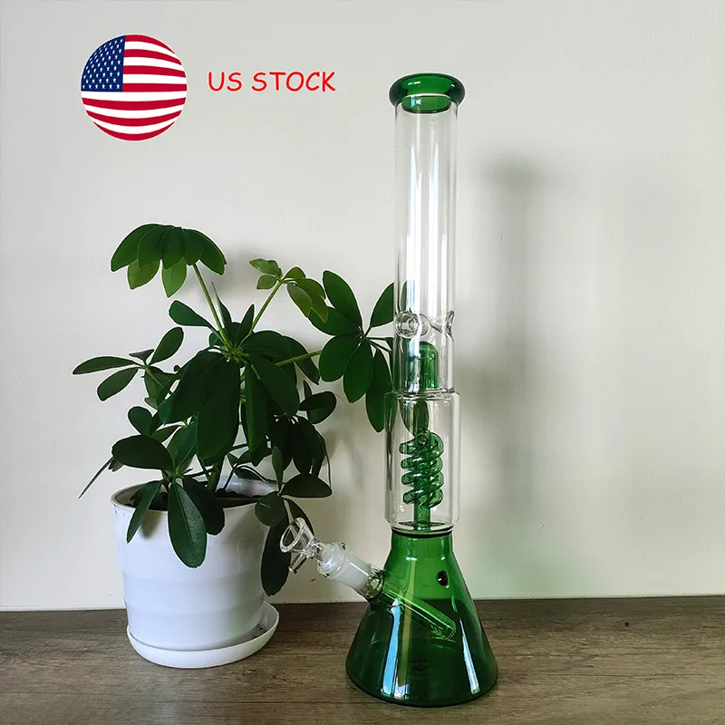 Bong Perc Beaker a spirale verde alto 16,7 pollici - Tiri fluidi e design elegante