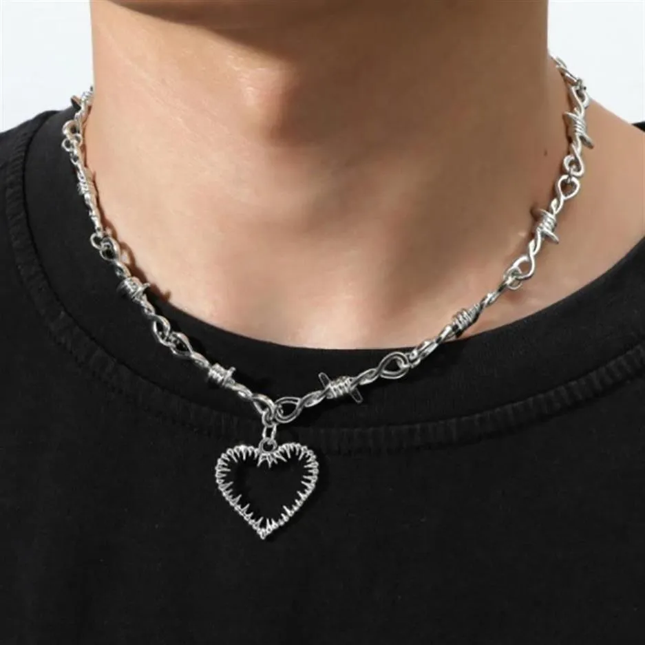 Łańcuchy Mały drut Brambles żelazo Unisex Choker Naszyjnik dla mężczyzn kobiety Hip-hop gotycki punkowy kolczak mały cierń łańcuch serca250b