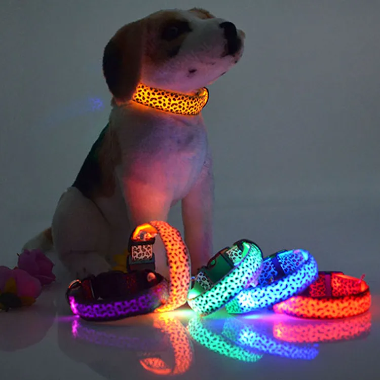 Verstelbare LED knipperende huisdier kraag vaste kleur nylon band nacht veiligheidslicht verschillende maten en kleuren s/m/l/xl b499
