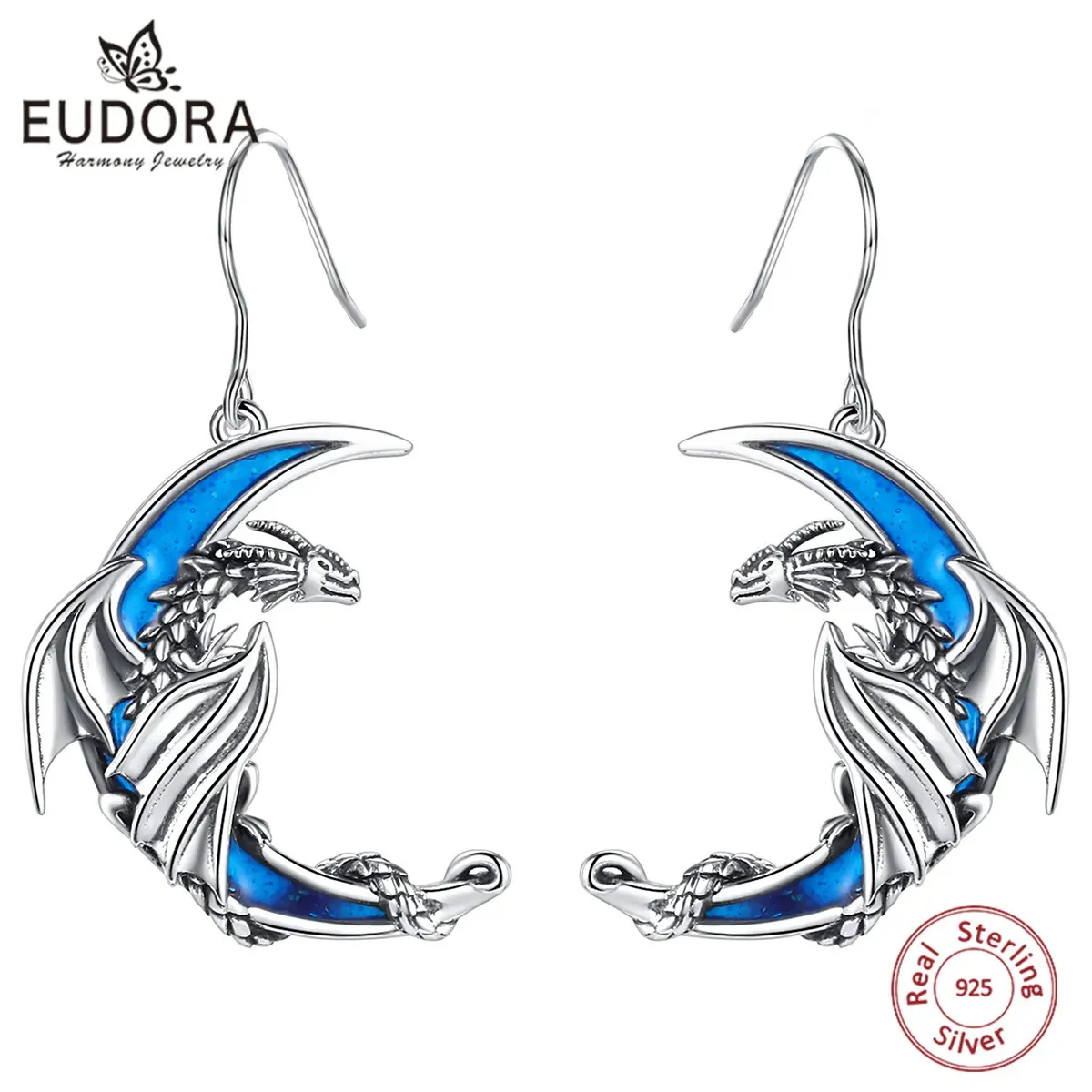 Polsino dell'orecchio Eudora argento sterling 925 drago luna orecchino per le donne fine gotico animale goccia fascino femminile gioielli regalo del partito 231005