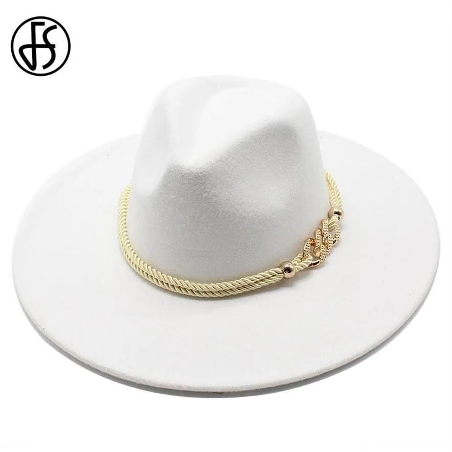 FS Black White Wool Big Wide Brim Hats Simple Top Hat Panama Felt Fedoras Hat For Men Women Trilby Bowler Jazz Cap235d