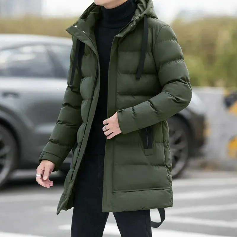 Winter Fur Hooded Down Coats Knee Length Men's Korean Long Puffer Parkas  Jackets