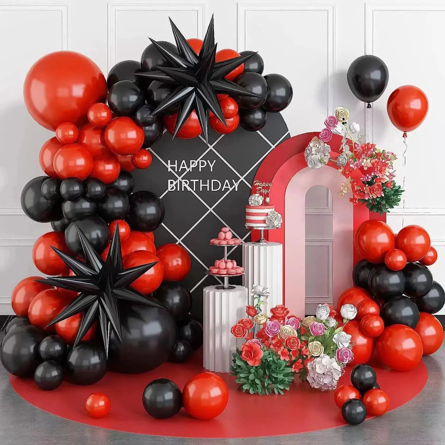 Inne imprezy imprezowe zapasy czerwony czarny łuk balonowy czarny kropla balon urodziny