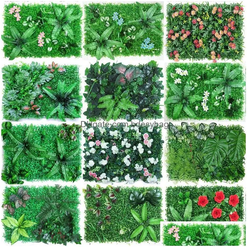 decorative flowers 3d green artificial plants wall decor panel fake lawn carpet wedding backdrop garden grass flower home decoration