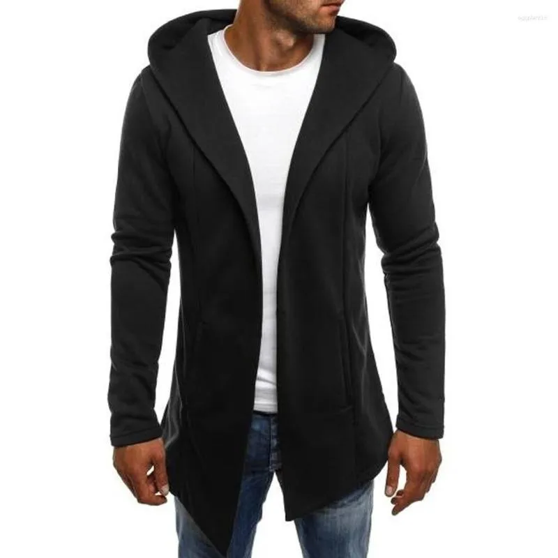 Herren-Trenchmäntel, übergroße Hoodies, Herren-Spleiß-Kapuze, fester Mantel, Jacke, Strickjacke, lange Ärmel, Oberbekleidung, Bluse, niedlich