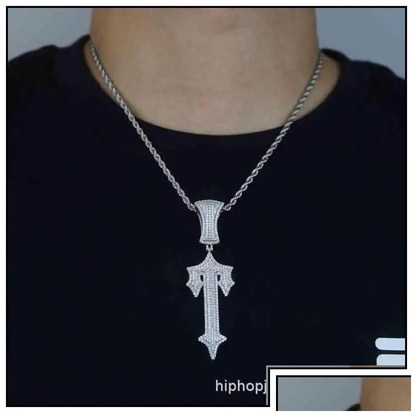 Pendant Necklaces Trapstar London Hip Hop Cross Inlaid Zircon  Rap Style Wearable Tennis Chain Cuba Drop Delive Delivery Jewelry P