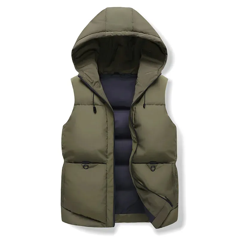 Mäns västar Autumn Men Solid Vest Jacket Varma herrarnas ytterkläder Waistcoat Casual Vests Hooded Jacket Mäns ärmlösa jackor plus storlek 7xl 231005