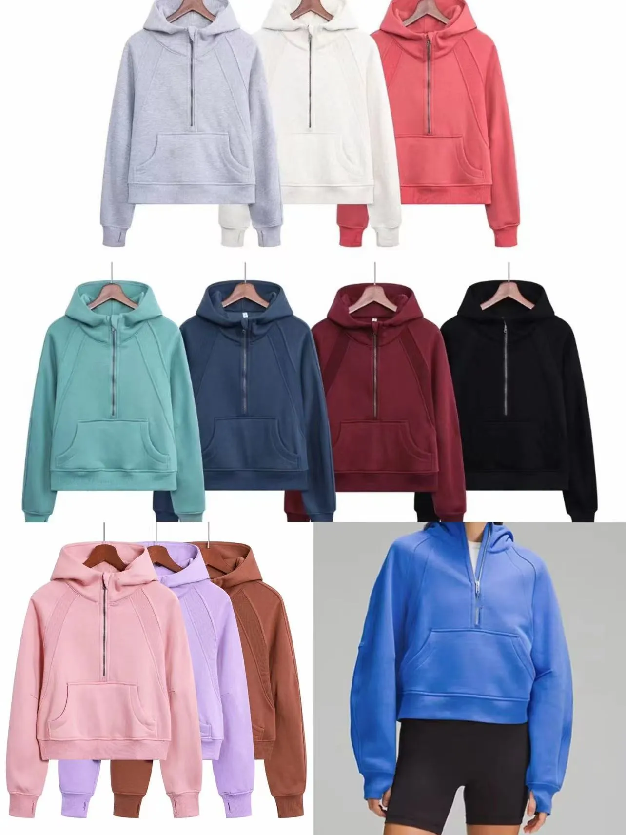 Lululemen Felpe con Mezza Zip da Donna Oversize Maglione da Yoga da Donna a Maniche Lunghe Felpa con Cerniera Spessa Felpa con Zip Colorata Comodo Maglione