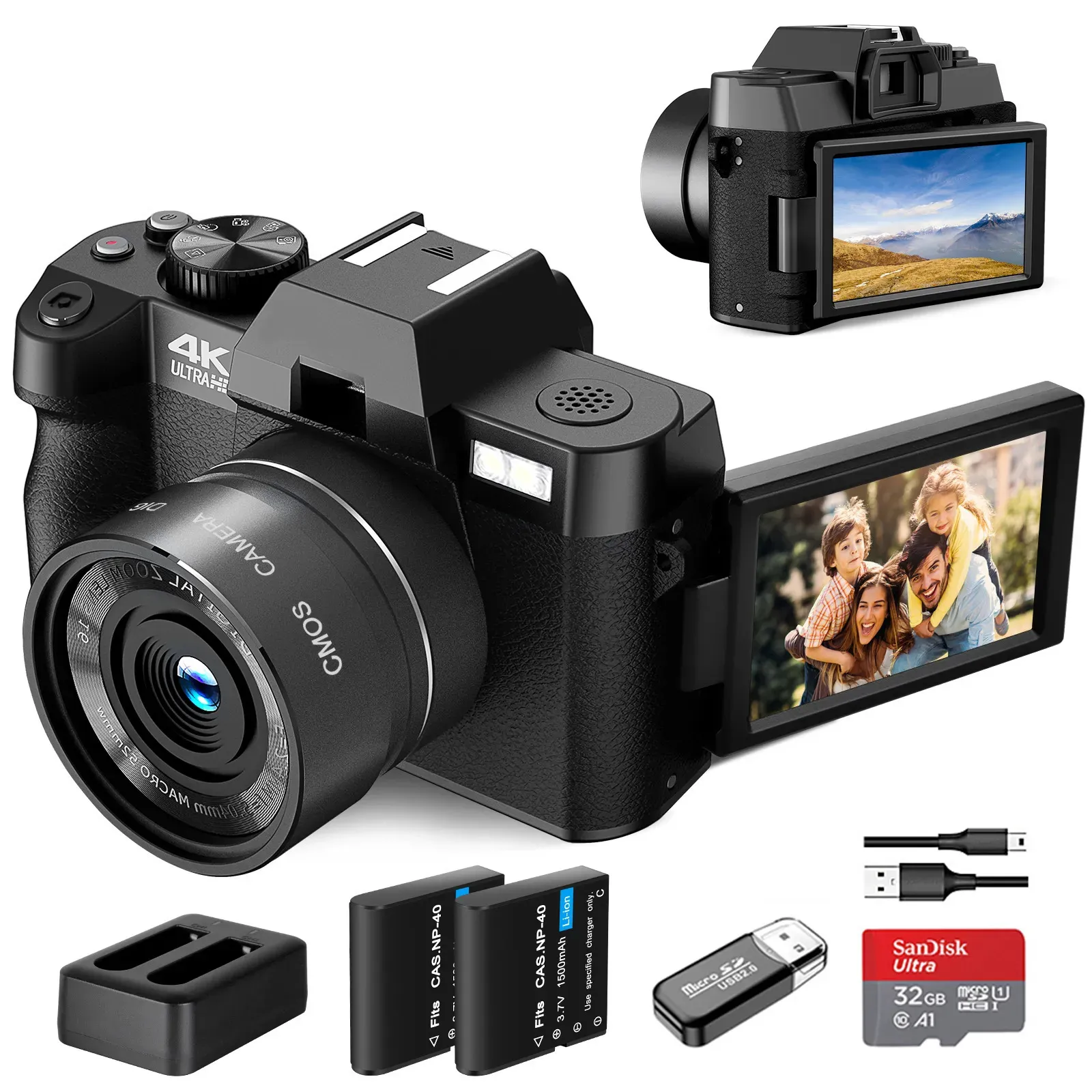 Camcorders Ganica 소형 디지털 포그 카메라 4K Wi -Fi 웹 캠 빈티지 블로그 비디오 레코더 48MP 캠코더 16X 231006