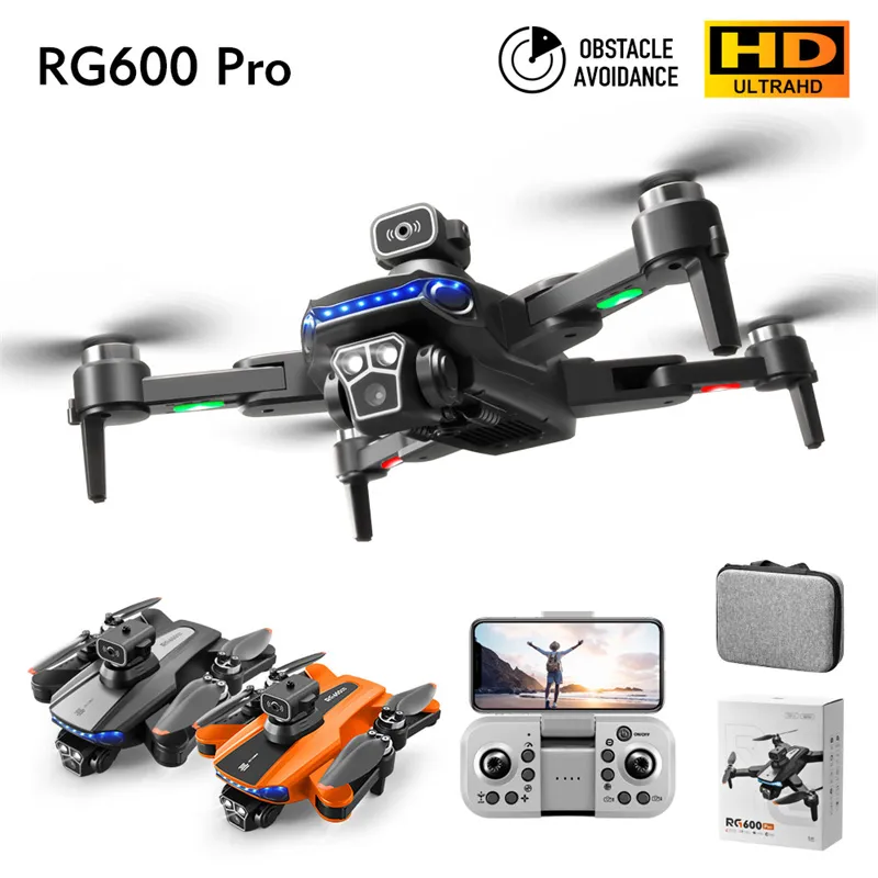 Drone RG600Pro 4K HD aérien RC avion double caméra quadrirotor pliable dépliant trois côtés évitement d'obstacles adapté aux adultes cadeau heureux pour les enfants trois piles A1 Be