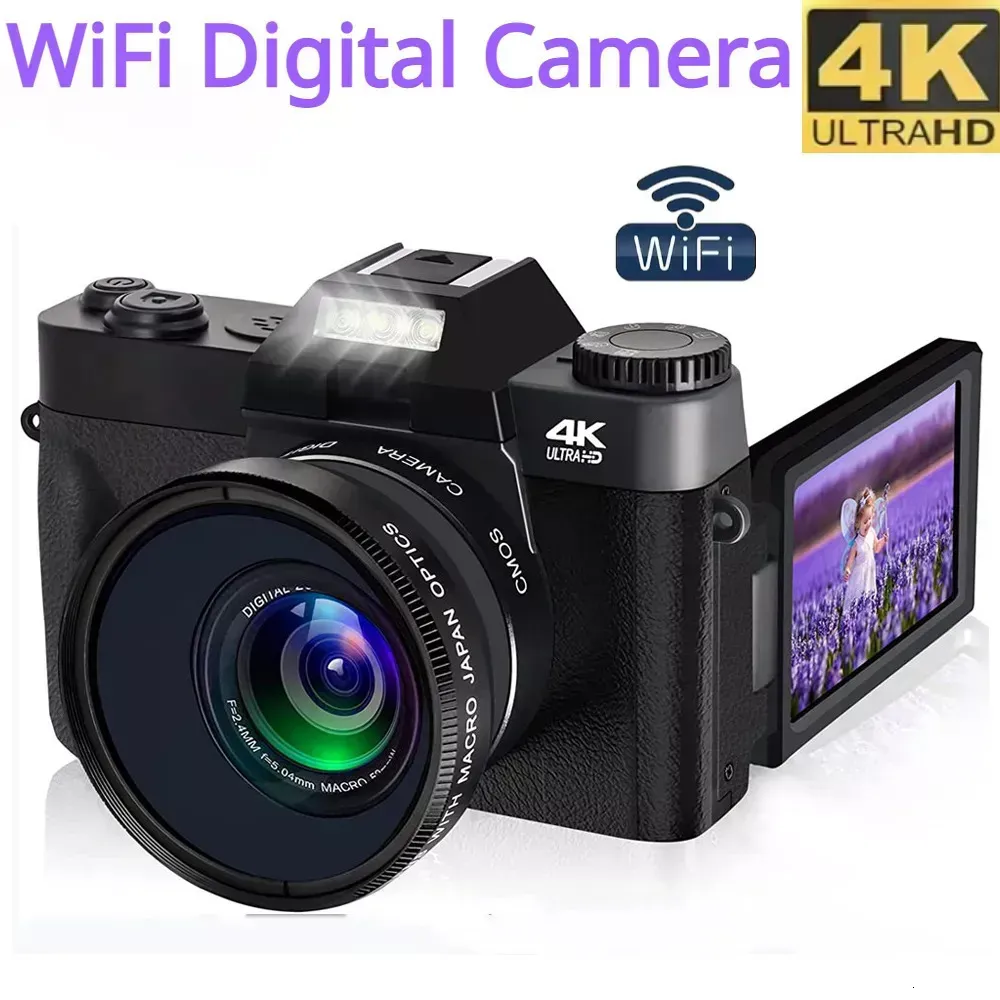 Camcorders 4K HD Professional Digital Camera Camcorder WiFi Webcam Wide Angle 16x Zoom 48MP Pography 3 Inch Flip Screens Recorder 231006