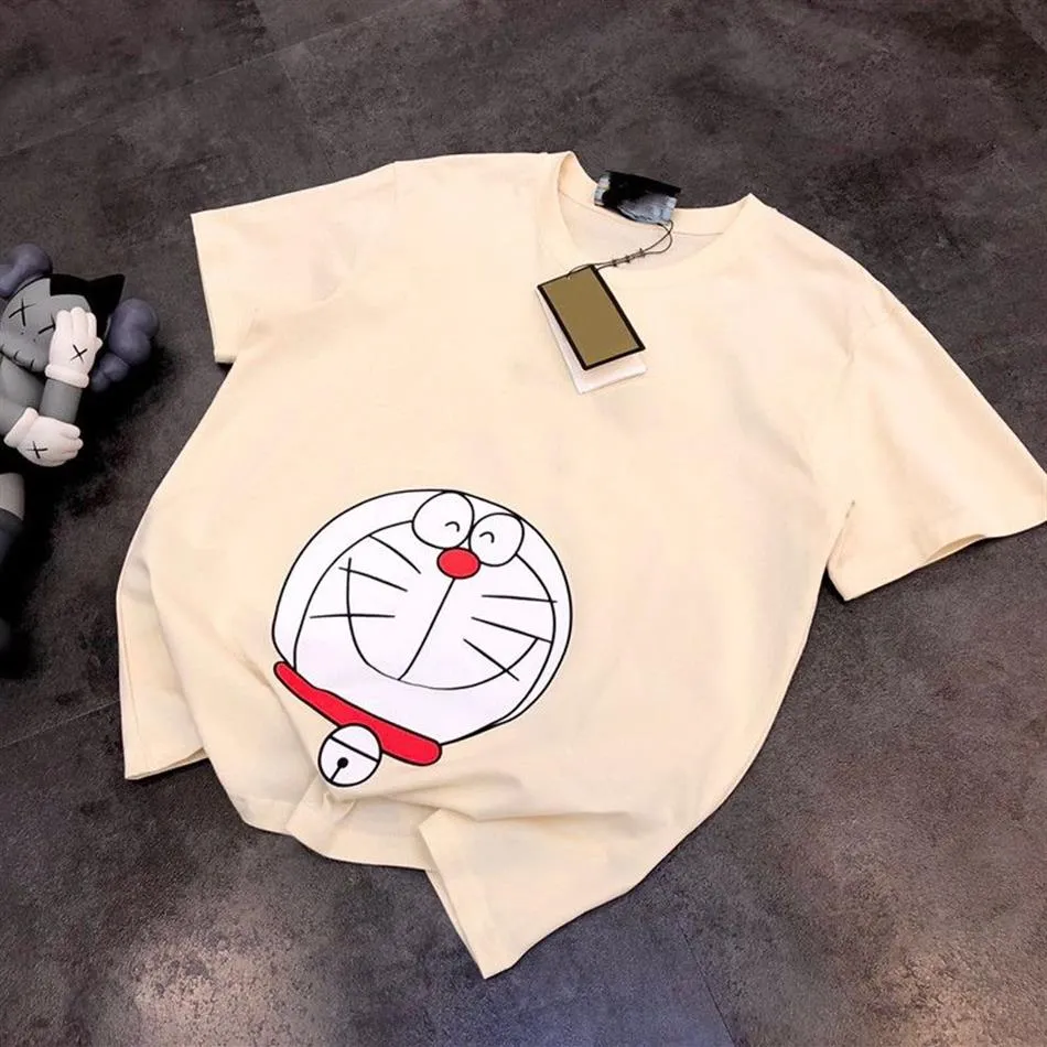 Designer de alta qualidade maré marca conjunta camiseta de manga curta Doraemon logotipo clássico imprimir solto algodão casal tee Ben42B1562084