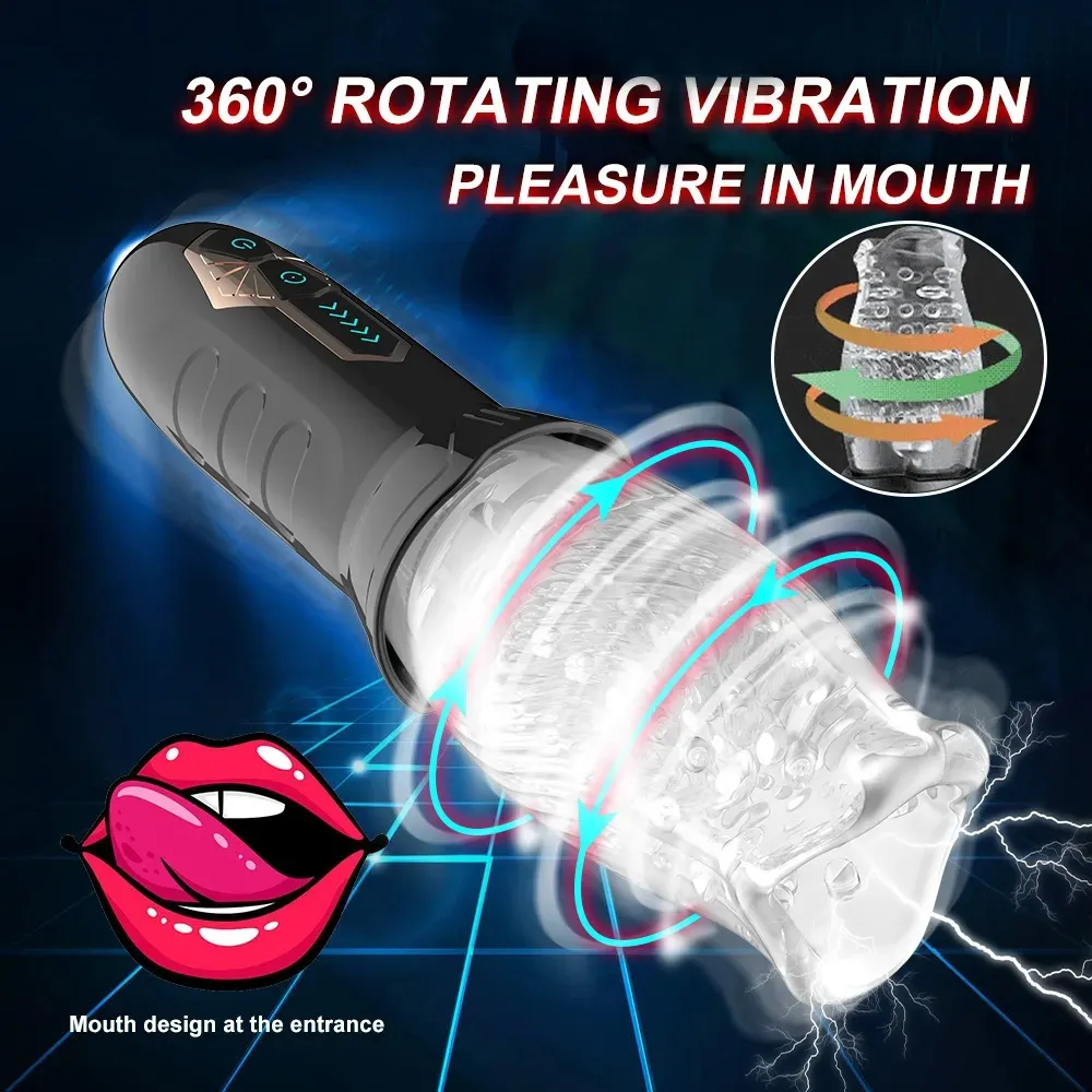 Automatique électrique 360 ° rotatif succion mâle Piston masturbateur tasse vagin réel Oral vibrateur jouets sexuels pour adultes hommes