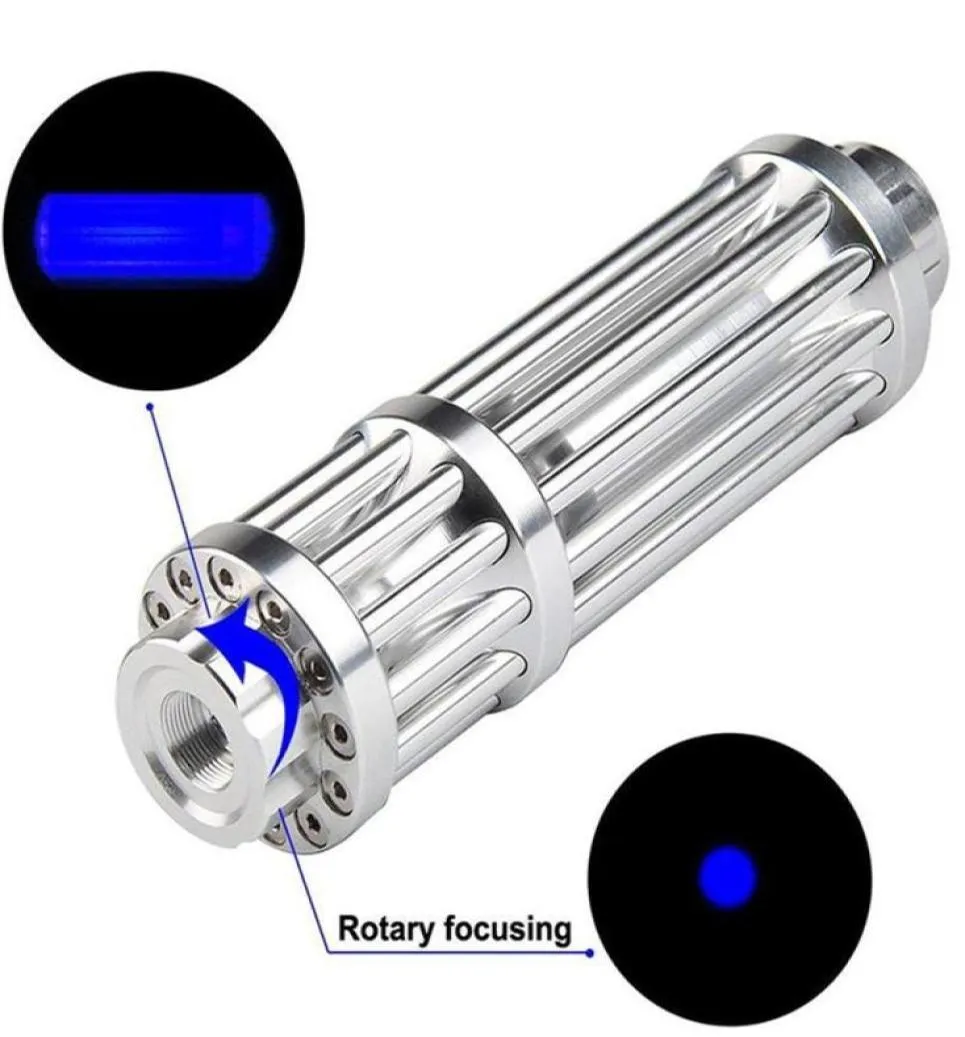 Potente torcia puntatore laser blu 450nm 10000m Puntatori laser focalizzabili Lazer Torcia che brucia Matchbur qylZYA220e9720892