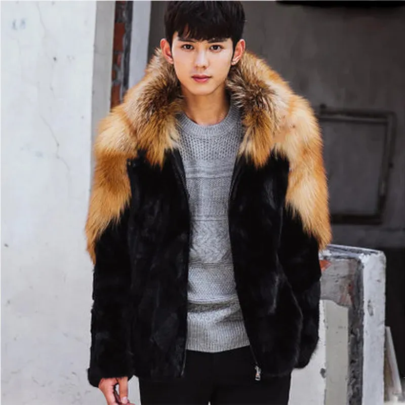 Men's Leather Faux Leather Oversize Winter Warm Men's Fur Coat Faux Fur Jackets High End Luxury Designer Clothing S-5XL Fashion Long Sleeve Snowsuit 231005