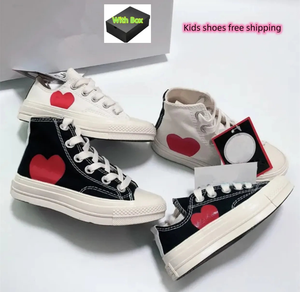 2023 Conversitys Schoenen voor kinderen Lage en hoge top rood hart gezamenlijk groot oog Meisjes Jongens Schoenen Designer Trainers Hardlopen Canvas schoenen hoge top casual outdoor Kinderen Jeugd 24-35