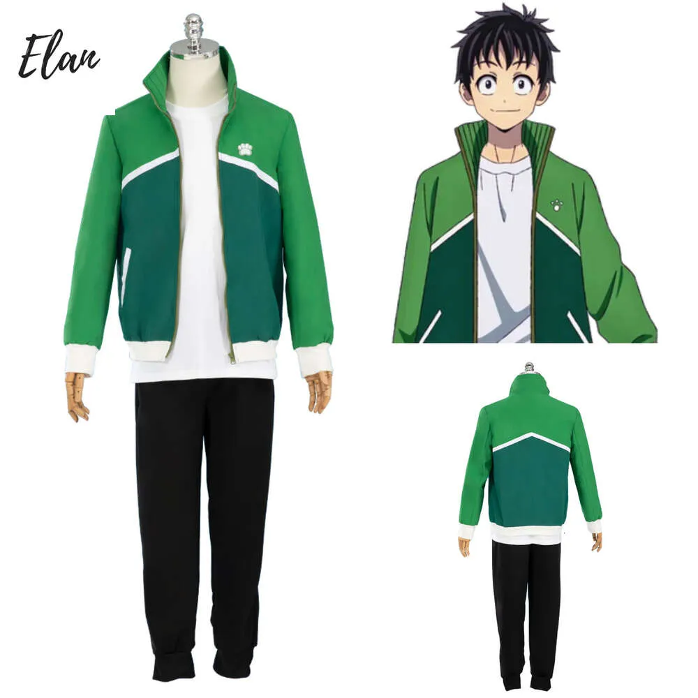 Anime Zom 100: Lista de Balde dos Mortos Akira Tendo Cosplay Casaco Verde e Calça Camiseta Terno Homem Comic Con Roupa Diária