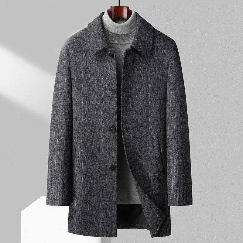 Manteau épais en mélange de laine pour hommes, manteau rayé d'automne et d'hiver pour hommes d'âge moyen et âgés, 231005