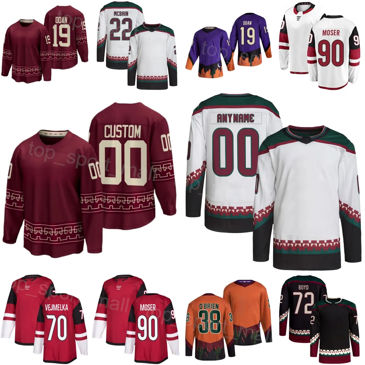 Team Hockey 72 Travis Boyd Jersey 90 JJ Moser 70 Karel Vejmelka 22 Jack McBain 17 Nick Bjugstad 19 Shane Doan 38 Liam Obrien Troy Stecher Reverse Retro Man Frau Jugend