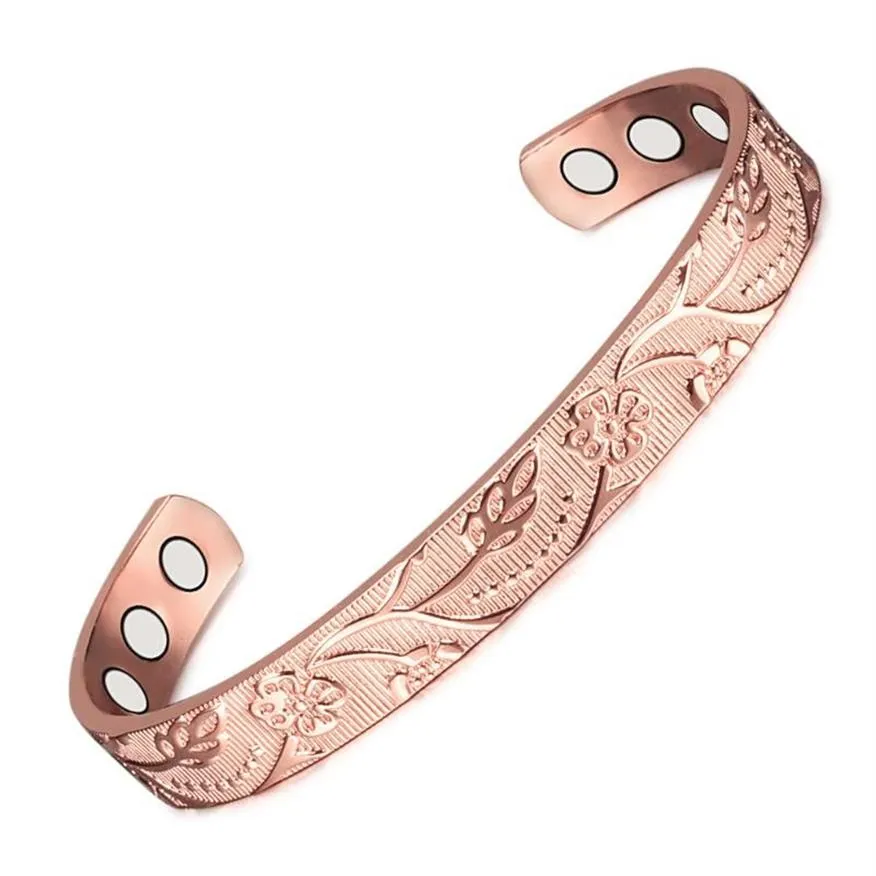 Wollet smycken Bio Magnetic Open Cuff Copper Armband Bangle For Women Healing Energy Arthrit Magnet Pink235K