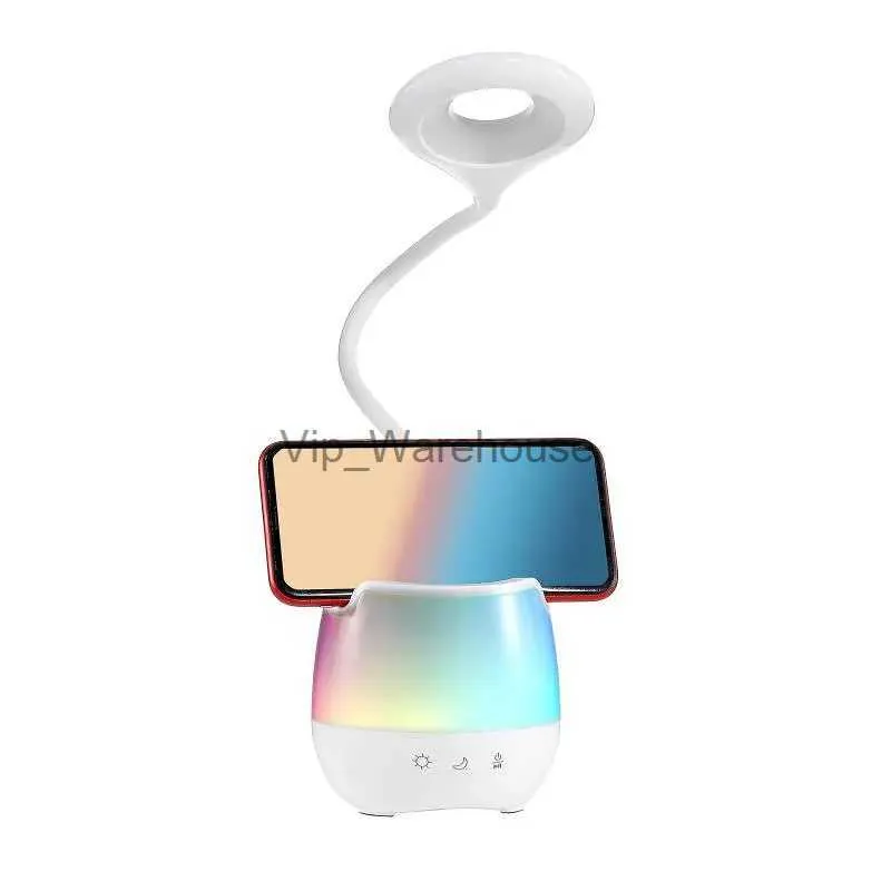 Bordslampor LED-skrivbordslampa med nattljus RGB Nattljus Tre-växlad Dimning Lampan laddningsbar läsljus med Bluetooth-högtalare YQ231006