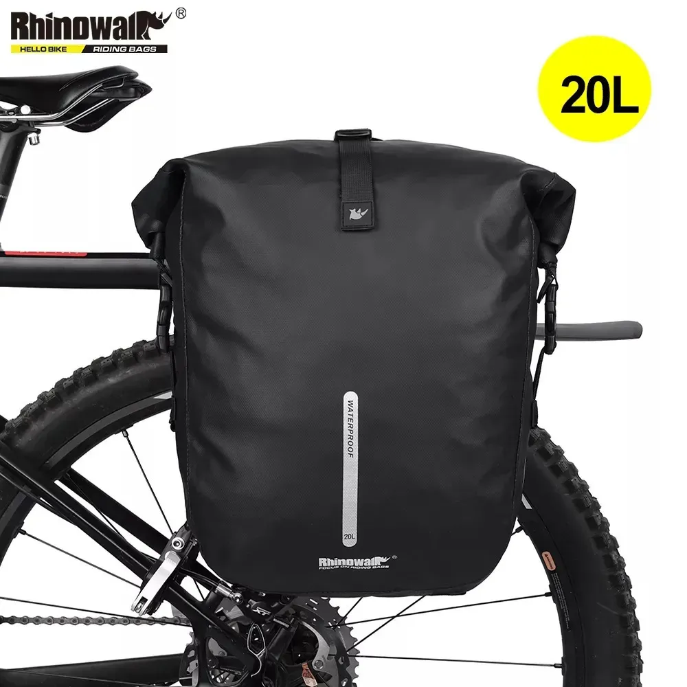 Panniers Bags Rhinowalk Waterproof Bike Pannier Backpack 20L Trunk Bag Travel Cycling Bag Basket MTB Road Bicycle Rear Rack Tail Bag Accessory 231005