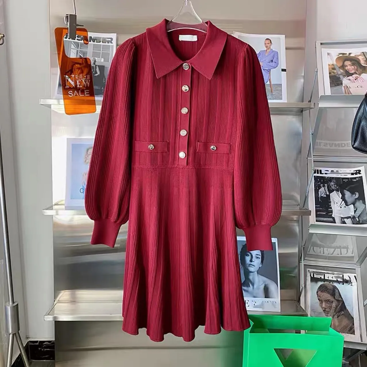 Sandro Polo Collar Knit Dress Puff Sleeve A Line Mini... From  Shunfengshunshui5188, $67.99 | DHgate.Com