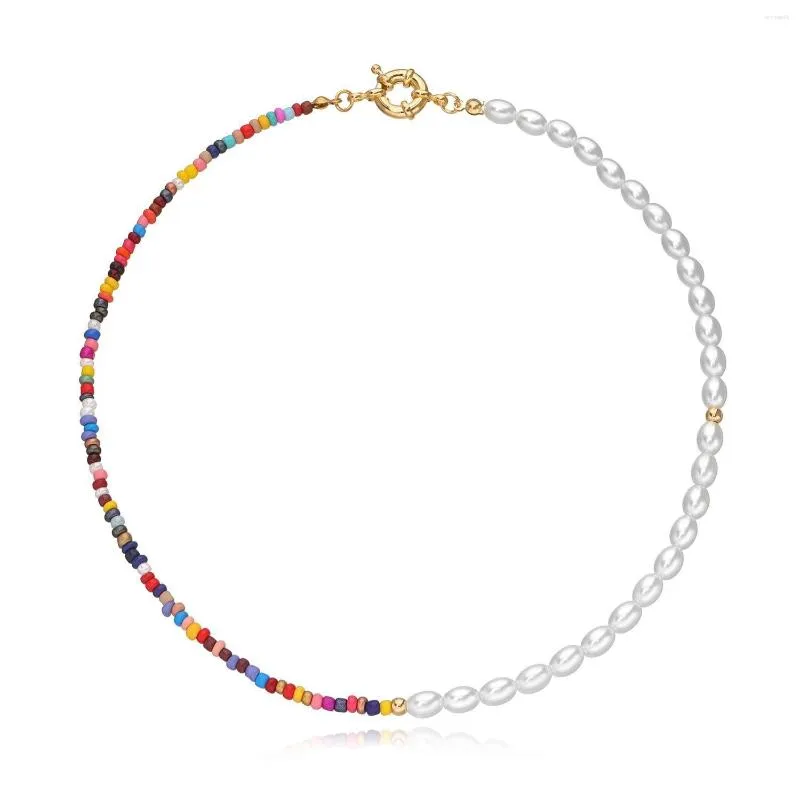 Chaînes collier de perles pour femmes perles de riz colorées colliers ras du cou Boho bijoux accessoires mode sur le cou cadeau