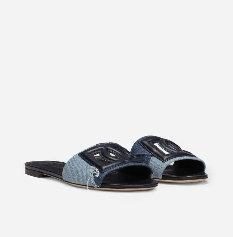 Designer Slide Sandals Womens: Patchwork Denim Mule Slippers 