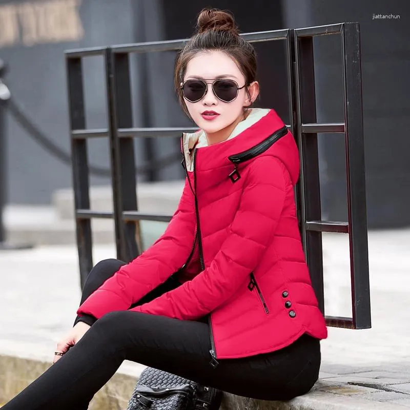 Women's Trench Coats 2023 Winter Hooded Female Coat Short Cotton Streetwear Slim Fashion Women Casual Down Thermal Jacket Thicken