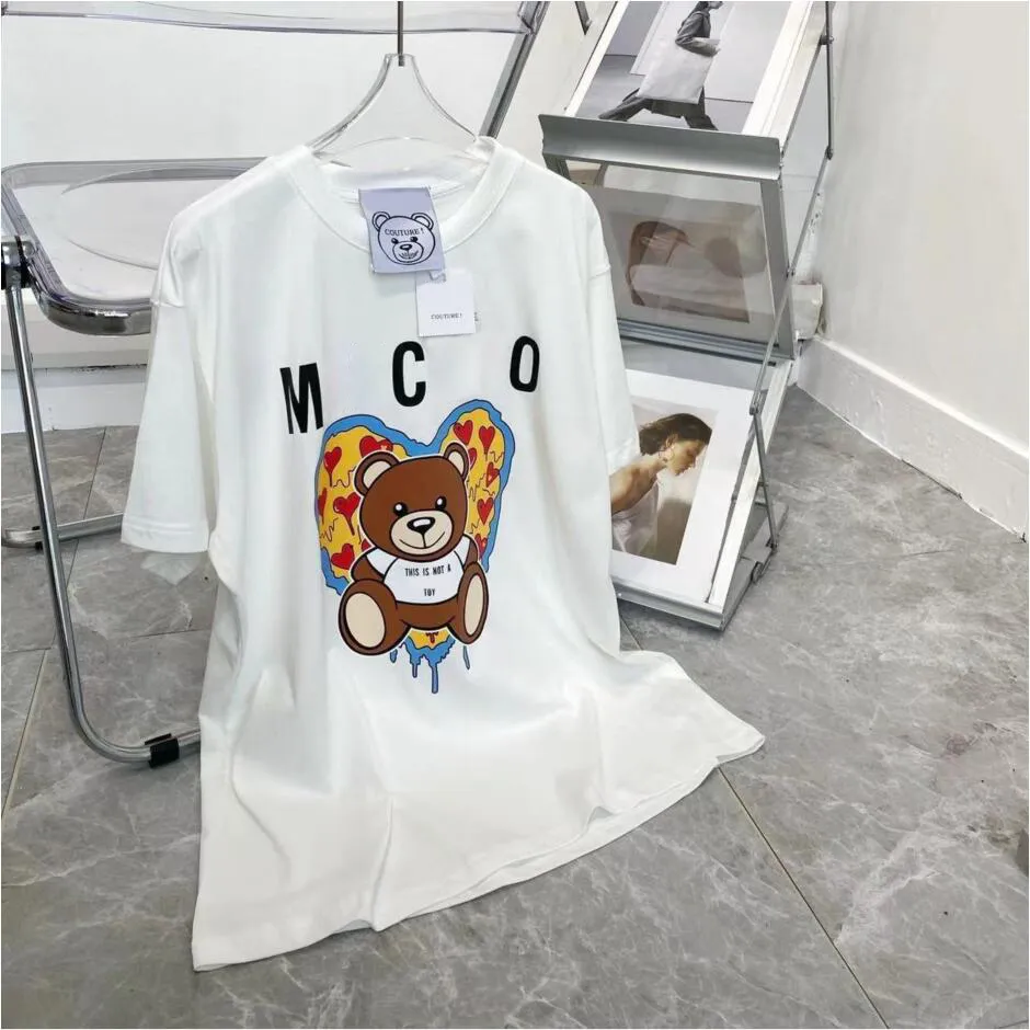 Womens Tops Tees Summer new T-shirt flocking three-dimensional cartoon bear letter embroidery loose short sleeves for men and womenStreet Casual Lovers ClothesXNZ0