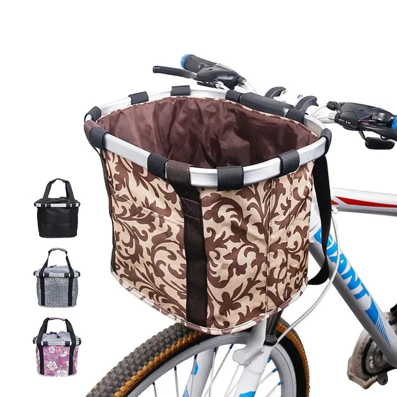 Panniers Bags Bicycle Folding Basket Aluminum Alloy Bicycle Front Bag Bicycle Storage Basket Mountain Bike Accessories 230928