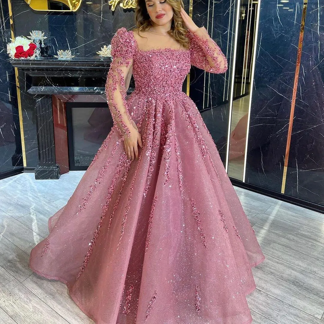 Blush Pink Arabic A Line Mother Of Quinceanera Dress With Beaded