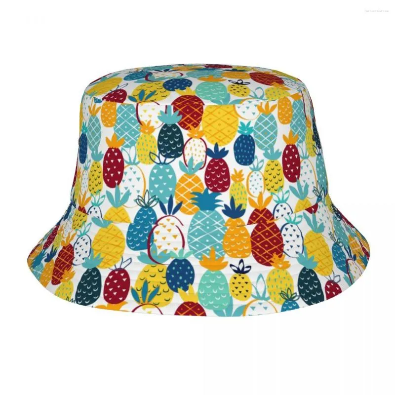 Berets Summer Watercolor Pineapple Pattern Bucket Hats Men Women Unisex Fashion Fisherman Cap