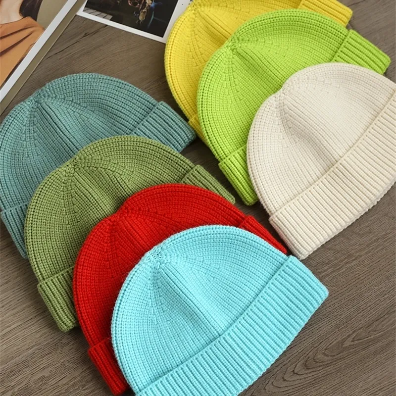 Beanie Skull Caps Knit Trawler Beanie Women Soft Stretch Yarn Watch Men Simple Ribbed Fisherman Beanies Thick Unisex Warm 2023 Hat 231005