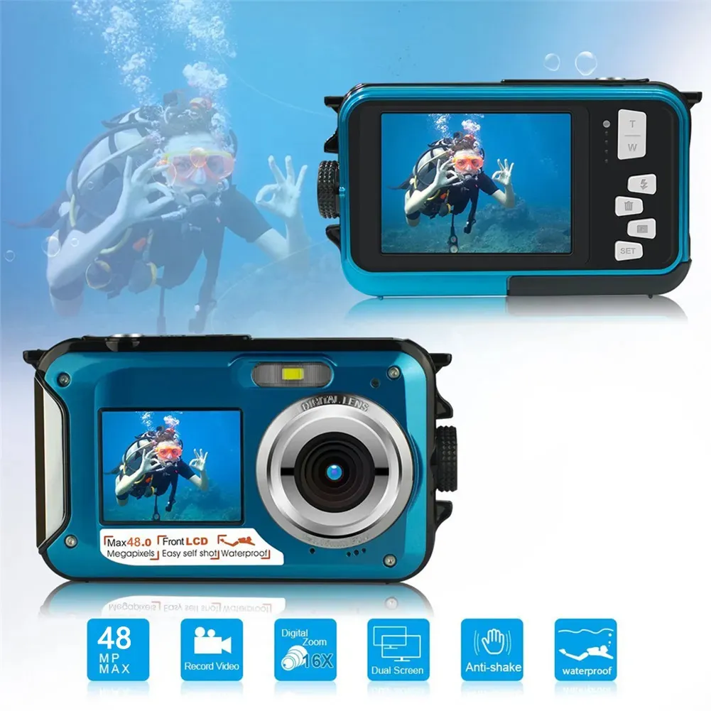 Camcorders Waterproof Antishake Digital Camera 27Ich Dual Screen Underwater HD 48MP 4K30FPS Selfie Video Recorder Action 231006