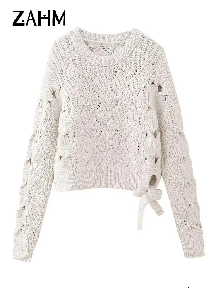 Męskie swetry moda Oneck Hollow Out Knitted Women Sweter swobodny długi rękaw luźne solidne pullover 2023 jesień zima elegancka najlepsza 231005
