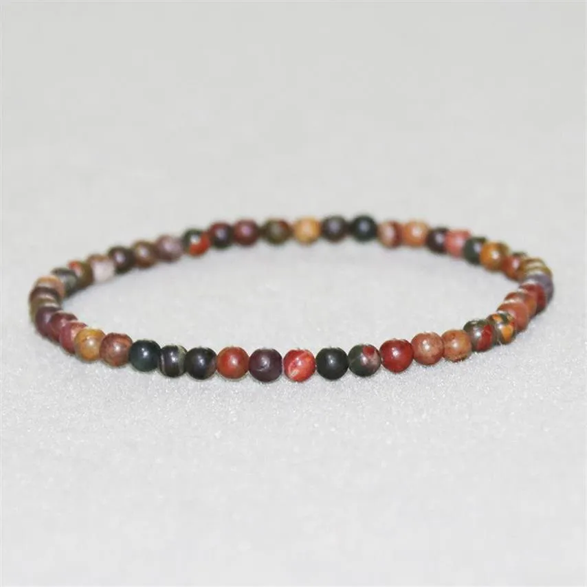 MG0009 Mini pulsera de piedras preciosas enteras de 4 mm, pulsera de chakras de jaspe Picasso, joyería de protección energética de cristal para Yoga para mujer 304R