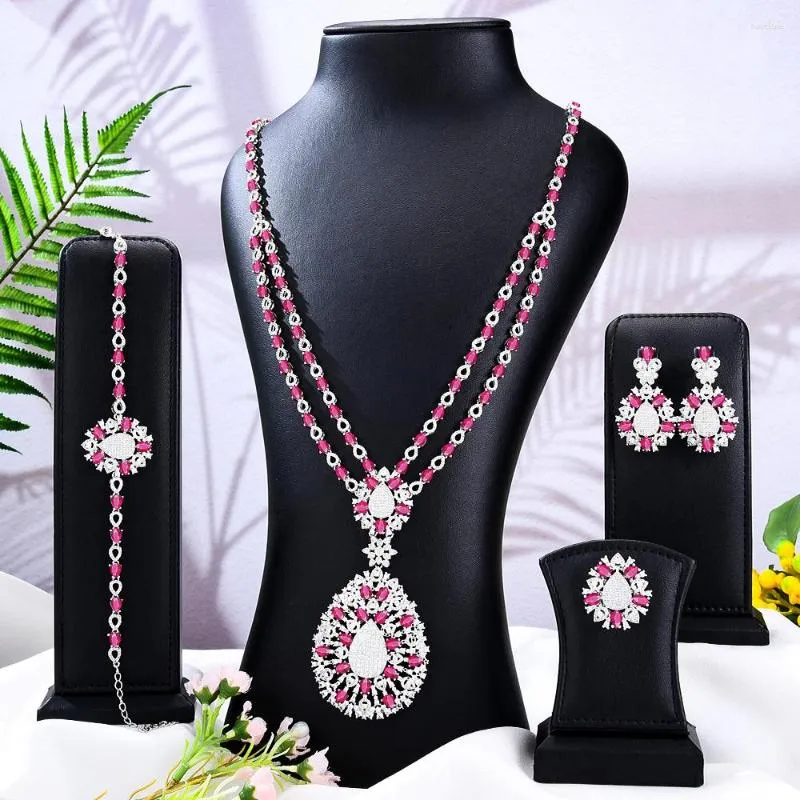 Colar brincos conjunto missvikki lindo luxo 2 camadas pulseira anel jóias super nupcial acessórios de casamento alta qualidade