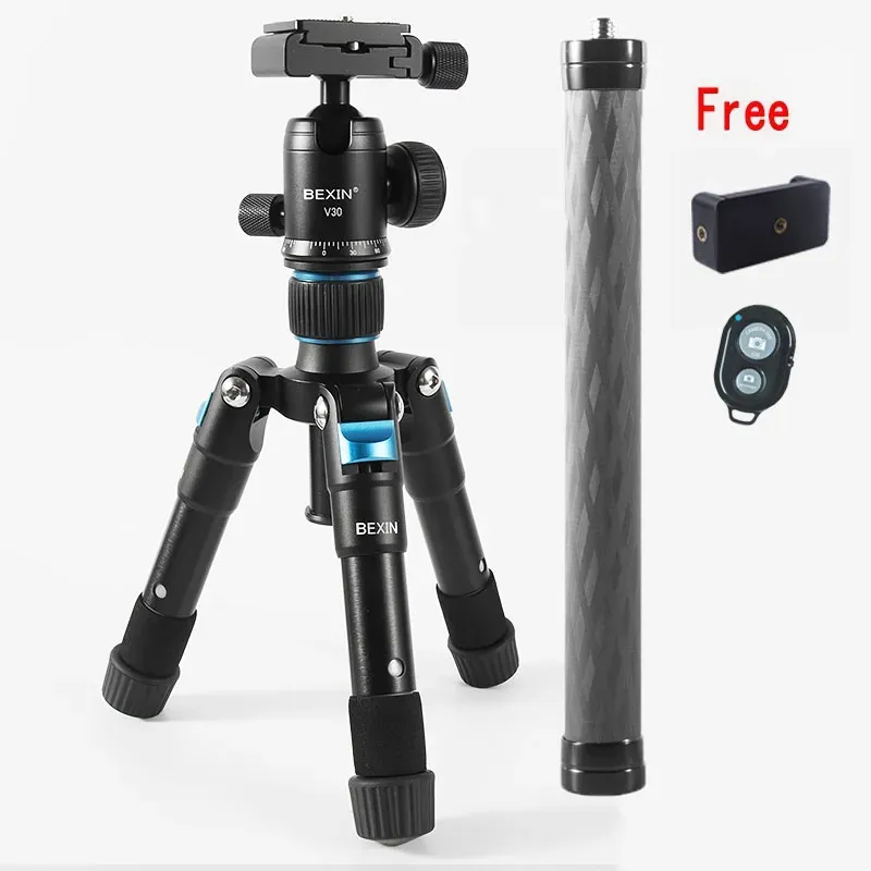 Stativ Bexin Portable Tripode Phone Travel Stand TABLEBED VIDEO mini Stativ med Bluetooth Remote Control 360 ° Ball Head för kamera DSLR 231006