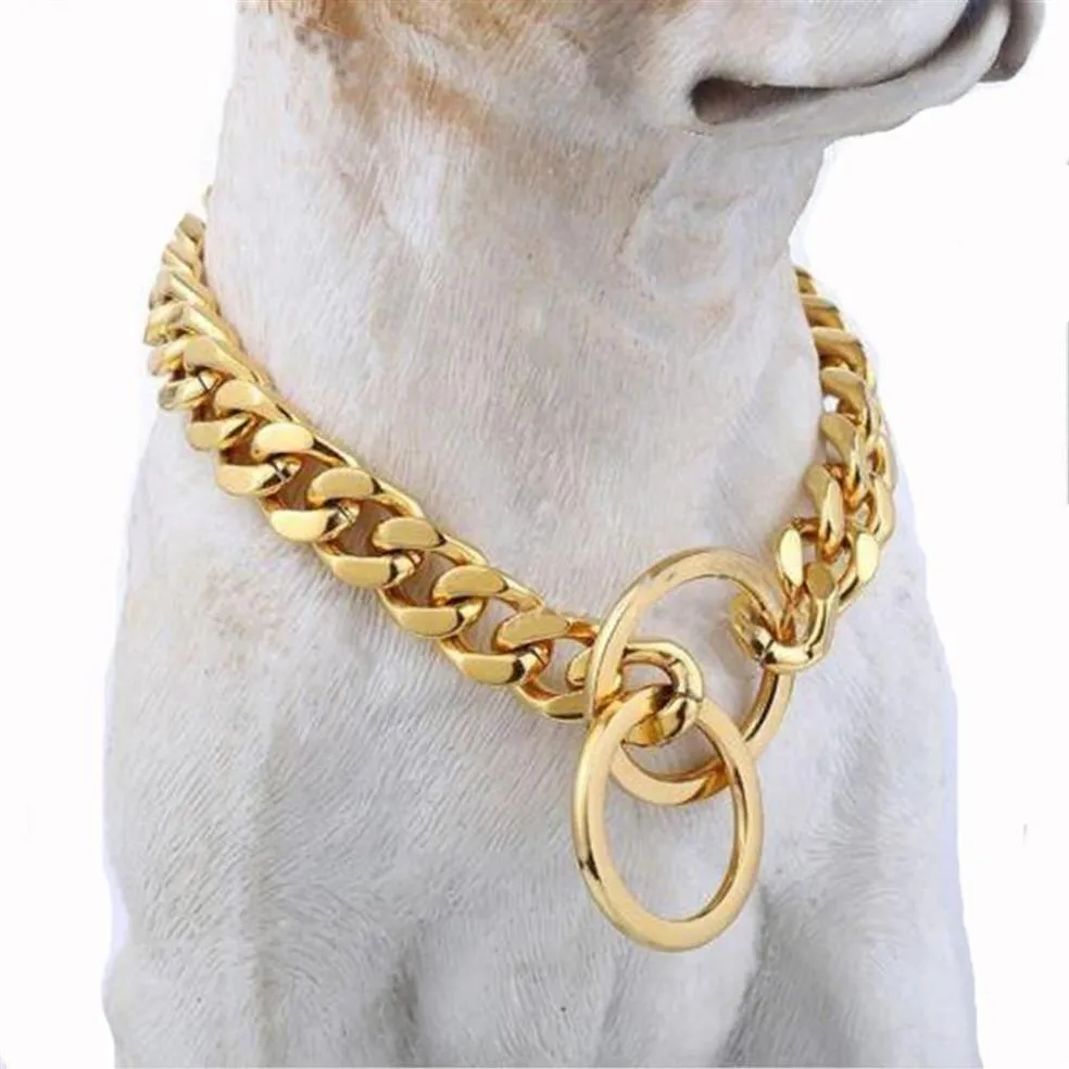 10 12 15 17 MM 316L Edelstahl Silber Farbe Gold Farbe Kubanische Kette Haustier Hund Halsband Halsband Halskette 12-32 Chokers322Y
