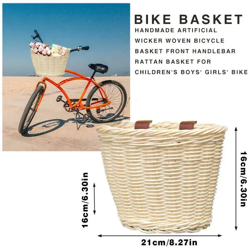 Panniers Bags Bicycle Panniers Kids Front Handlebar Rattan Handwoven Woven Bike Basket For Bicycles Wicker Basket 231005