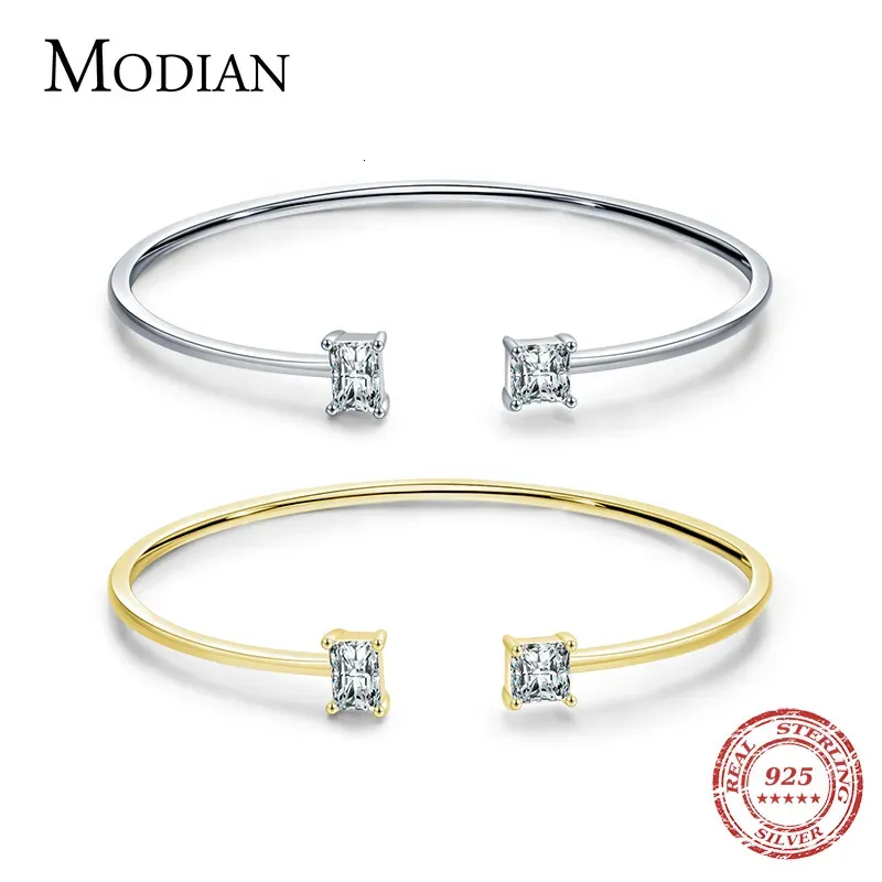 Bangle MODIAN 925 Sterling Silver Luxury Asymmetry Sparkling AAAAA Zirconia Open Size Bangle Bracelet For Women Wedding Fine Jewelry 231005