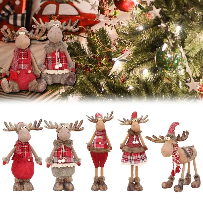 Christmas Decorations Christmas Stretchable Doll Decoration Deer Elk Doll Fabric Retractable Standing Sitting Posture Deer Doll Gifts Navidad Natal 231005