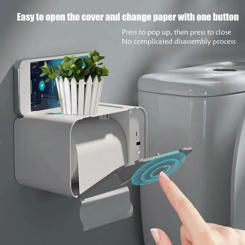 Toiletpapierhouders Automatische tissuebox Waterdicht papierrek Wandmontage Punchfree Lazy Smart Inductie Toiletrolhouder Badkameraccessoires 231005