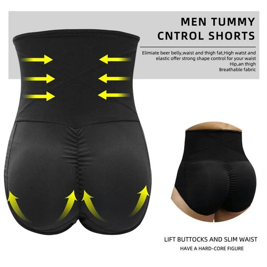 Hommes taille haute contrôle du ventre culotte brève minceur corps Shaper Shorts bout à bout Shapewear Fitness façonnage sous-vêtements grande taille 292i