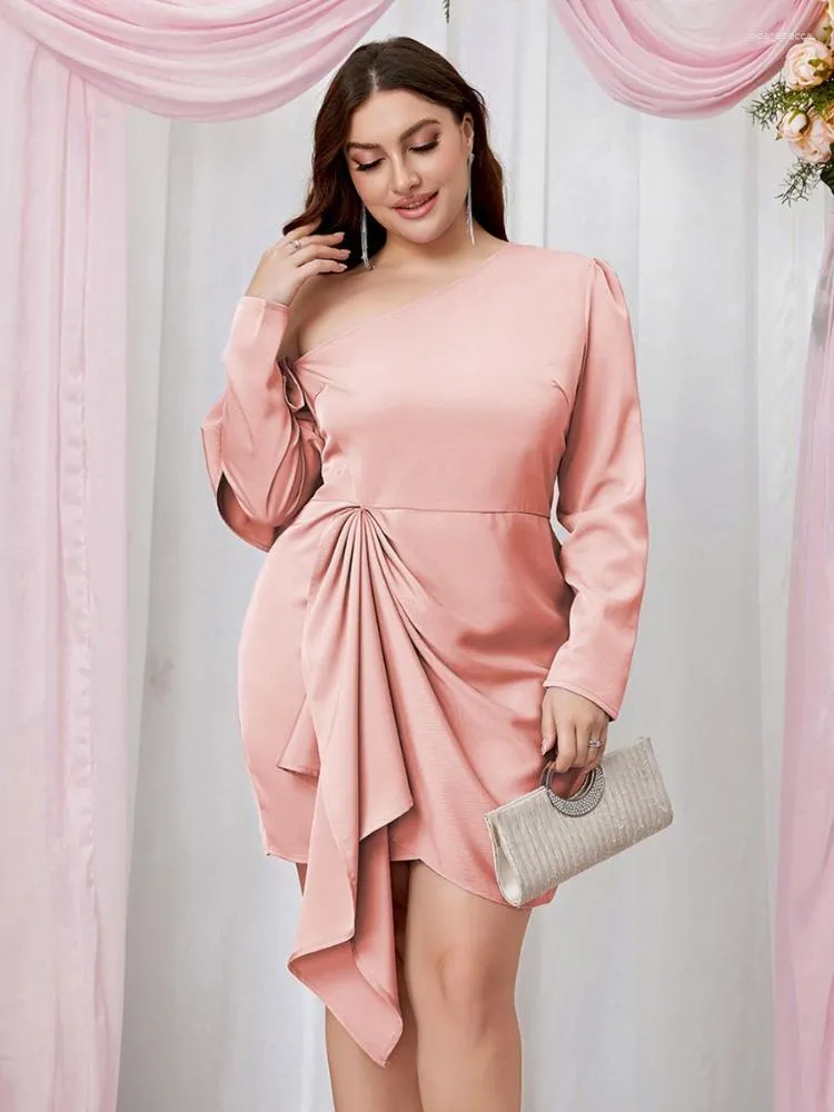 Plus Size Dresses Cold Shoulder Mini For Women Long Sleeves Ruffles Asymmetrical Frock Party Club Prom Cocktail Vestidos 2023