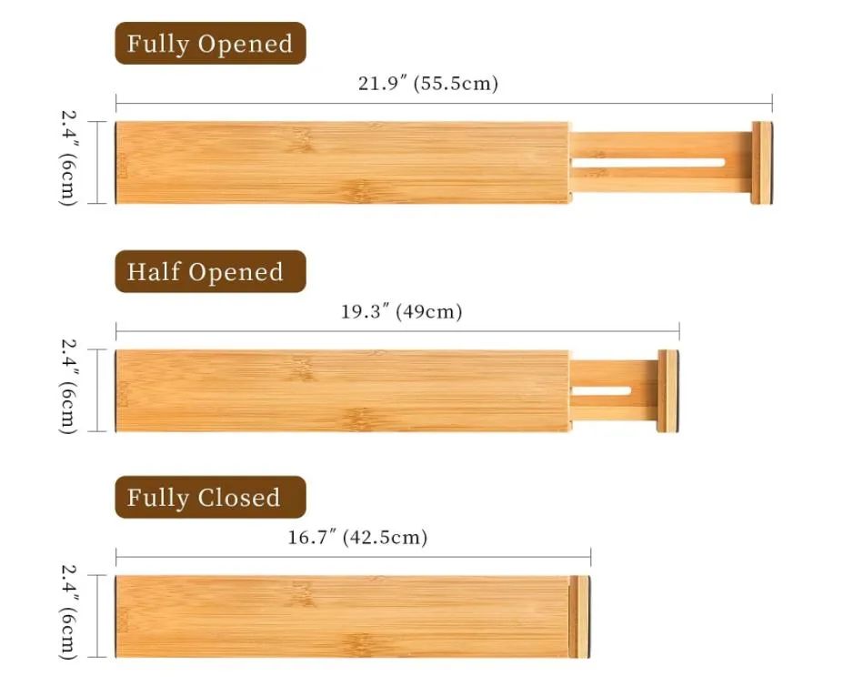 Bamboo Drawer Dividers Bedroom Kitchen Drawer Storage Adjustable Expandable Cupboard Cabinet Wardrobe